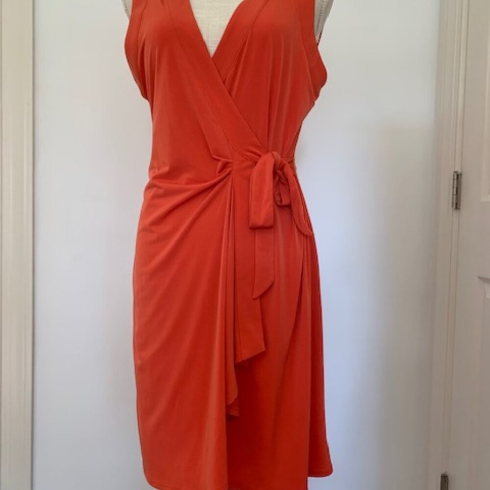 BCBG MaxAzria sleeveless wrap dress red coral Size Medium NWT